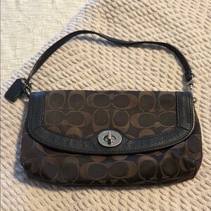Coach Signature Brown and Black Shoulder Bag that is also a wristlet